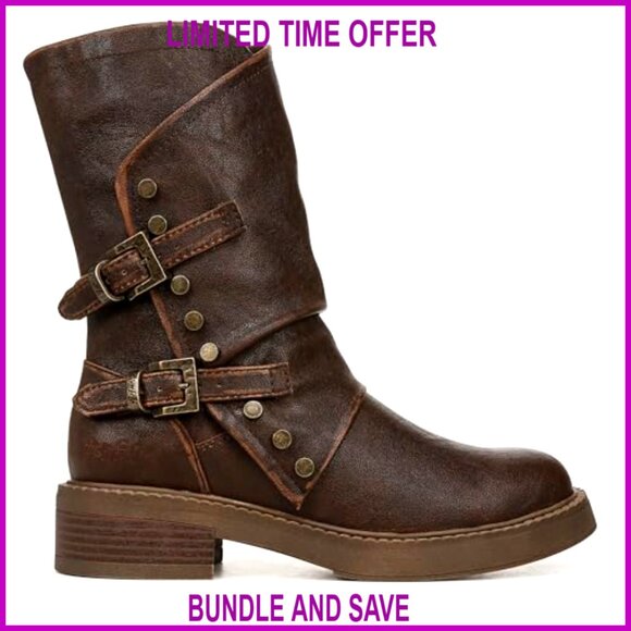 Women's Vegan Moto Boots with Buckle Studs Side Zipper 8 Inch Shaft - Picture 7 of 7